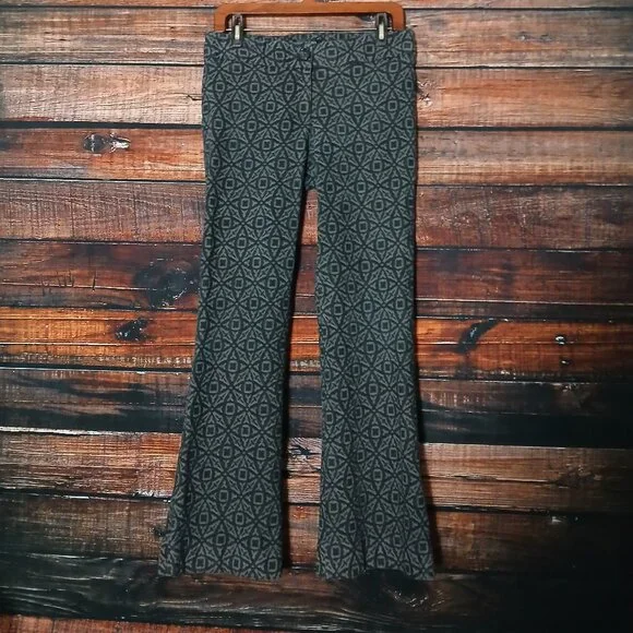 Harolds Vintage Pants 10 Flare Leg Mid Rise Gray Black Mandala Brocade USA Made - Picture 2 of 7